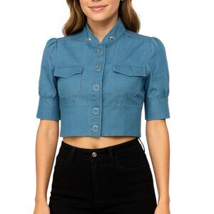 ✨ Doki-Geki Women's Cropped Button-Down Y2K Collared Cotton Top